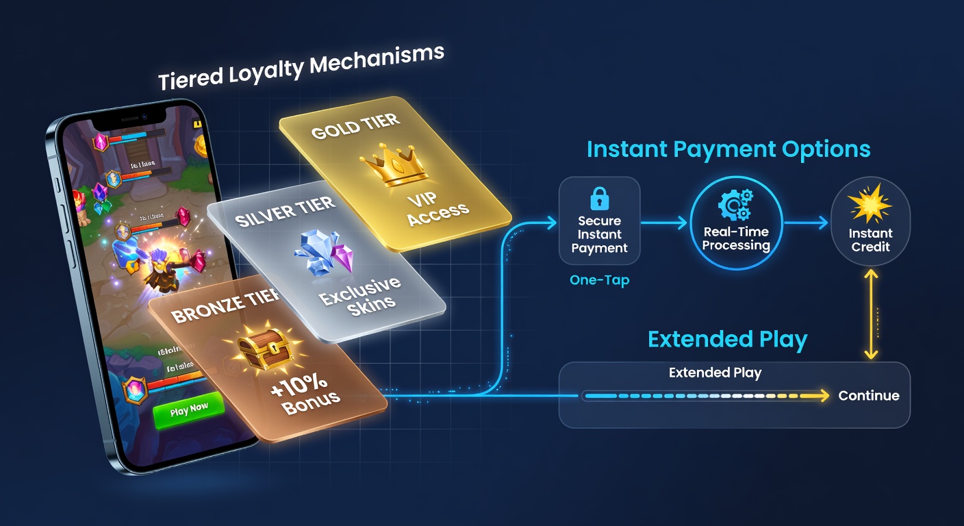 Mobile Gaming Interface mit Treuelevel-Anzeige und Zahlungsoptionen