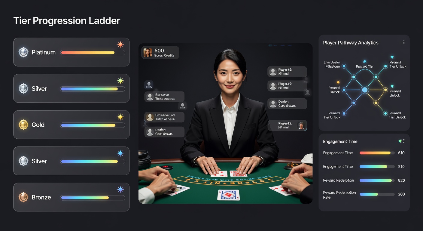 Visualisierung moderner Spielerpfade mit Live-Dealer-Elementen und gestaffelten Rewards in digitalen Umgebungen