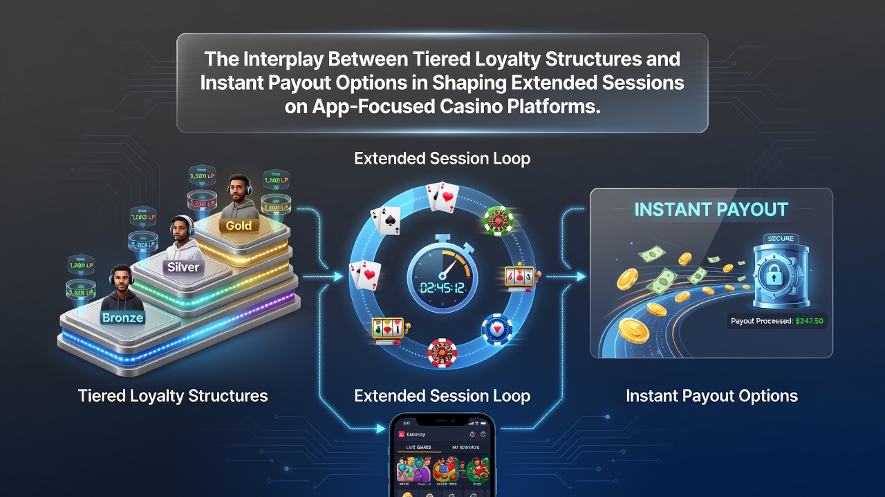 Darstellung einer mobilen Casino-App mit gestaffeltem Treueprogramm und Auszahlungsfunktionen
