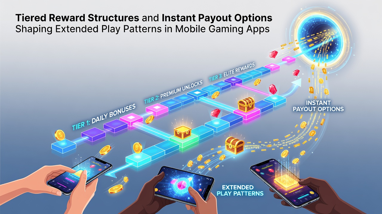 Übersicht über gestaffelte Belohnungssysteme in mobilen Gaming-Apps mit verschiedenen VIP-Stufen und Auszahlungsoptionen
